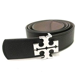 TORY BURCH Reversible Logo Belt 1 1/2" Black Grey